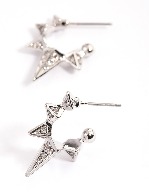 Silver Spiky Diamante Hoop Earrings