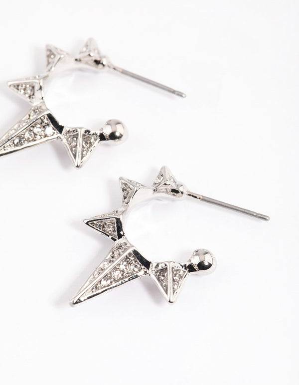 Silver Spiky Diamante Hoop Earrings