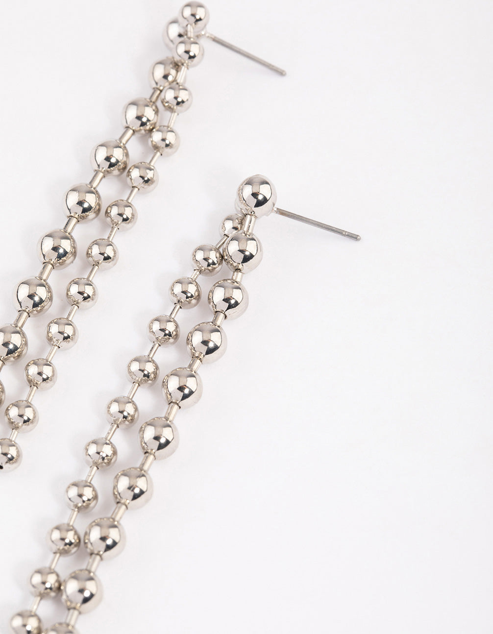 Silver Ball Chain Double Row Drop Earrings