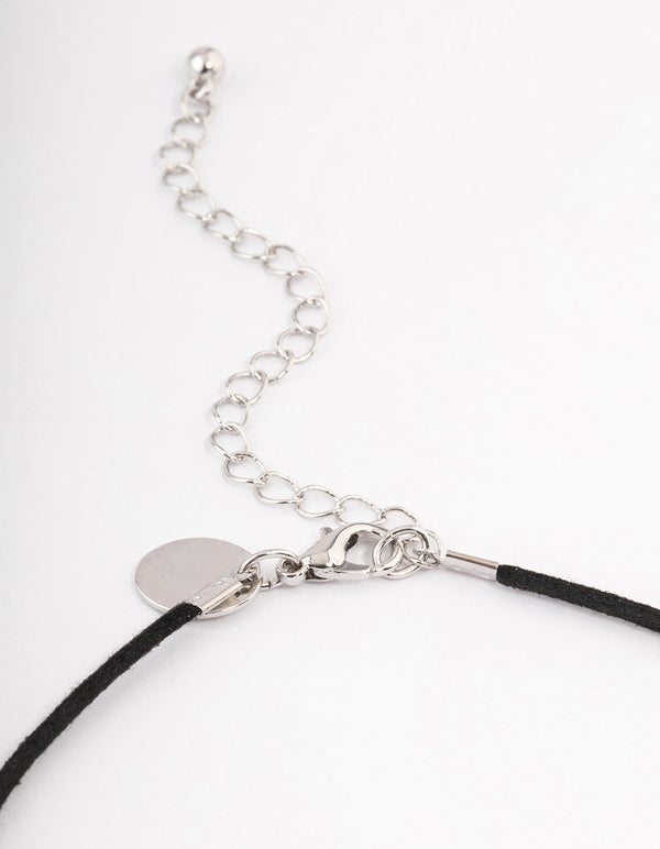 Silver Organic Oval Suede Cord Necklace