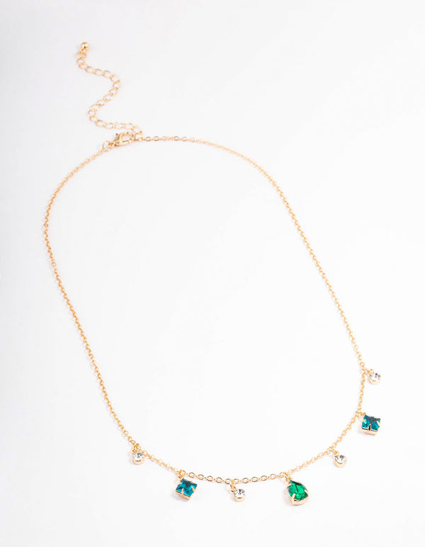 Gold Pear Stone Square Necklace
