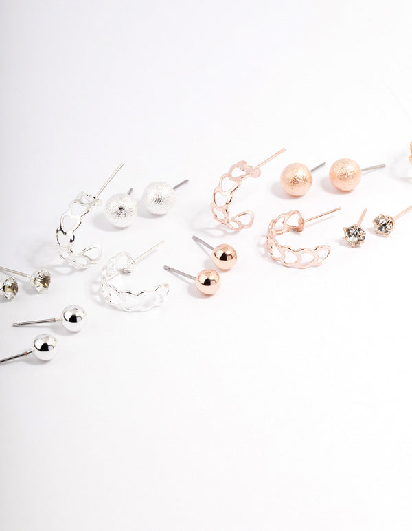 Mixed Metal Heart & Sunblast Earring 12-Pack