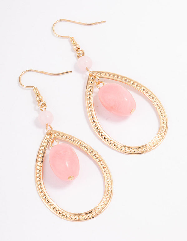 Pink Beaded Open Teardrop Earrings