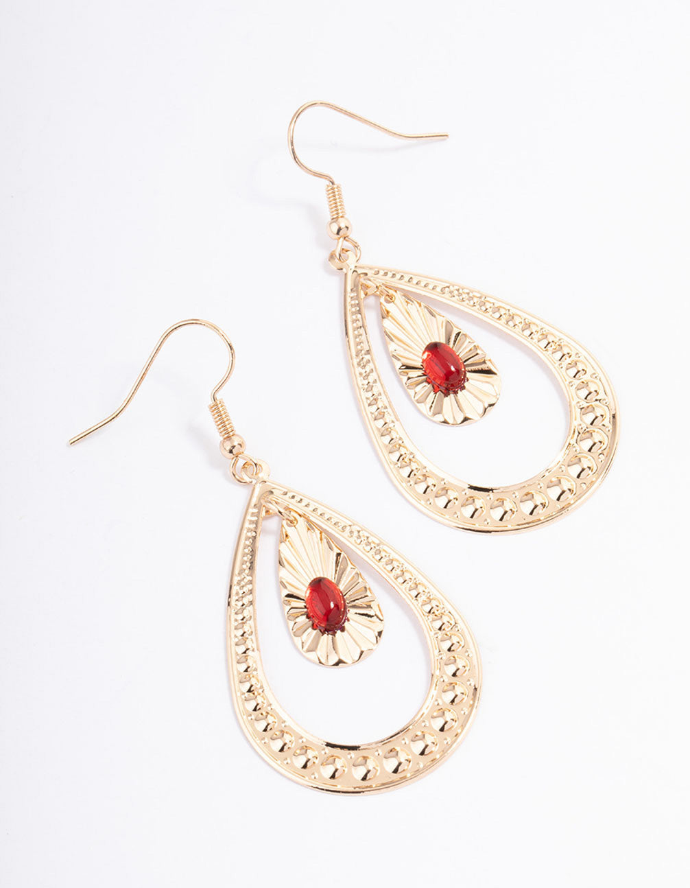 Red Open Teardrop Boho Drop Earrings