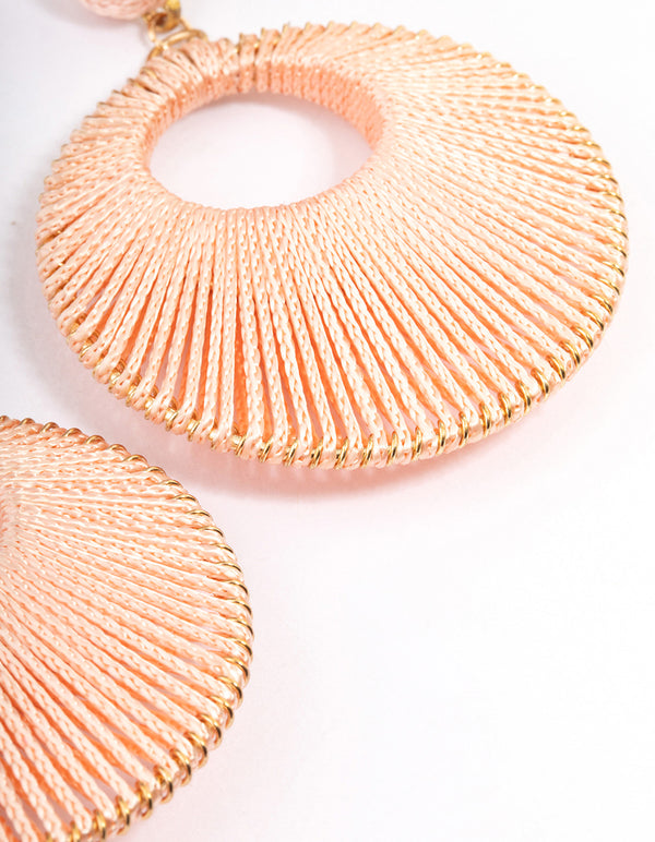 Gold Puffy Threaded Wrap Drop Earrings