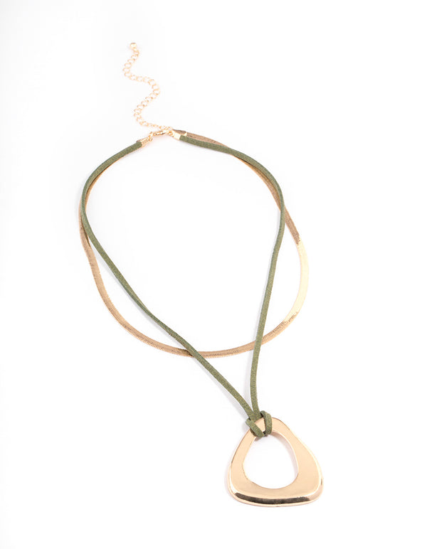 Gold Double Row Organic Pendant Necklace