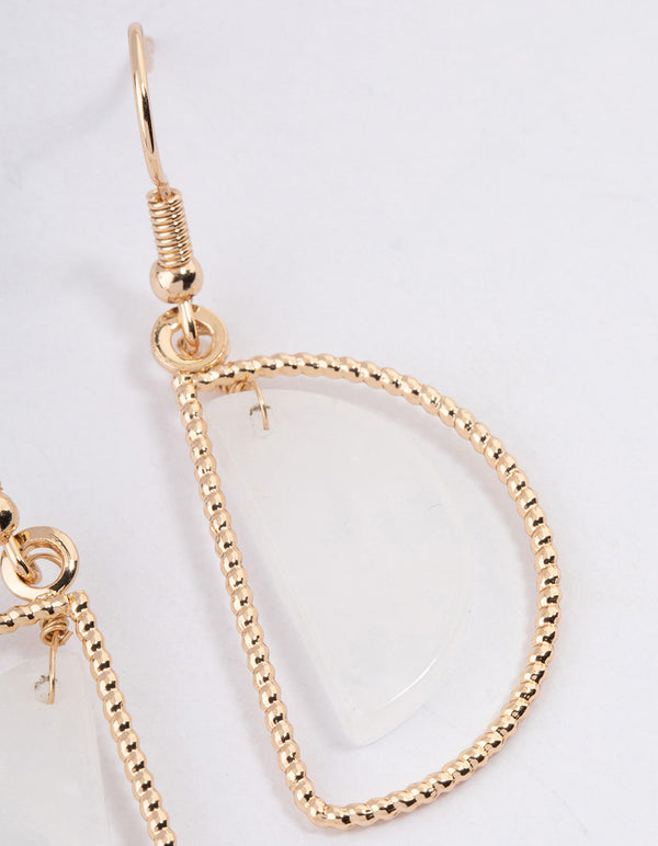 Gold Clear Quartz Half Circle Drop Earrings