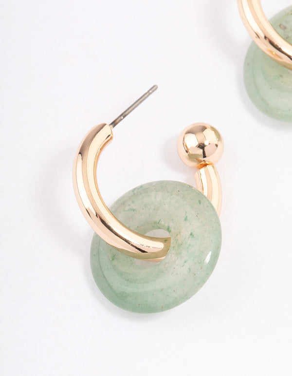 Gold Green Aventurine Pendant Huggie Earrings