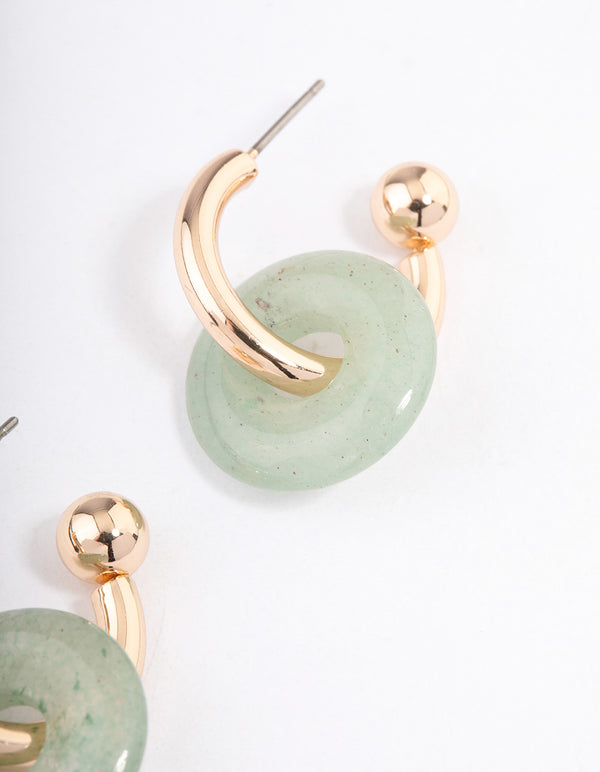 Gold Green Aventurine Pendant Huggie Earrings