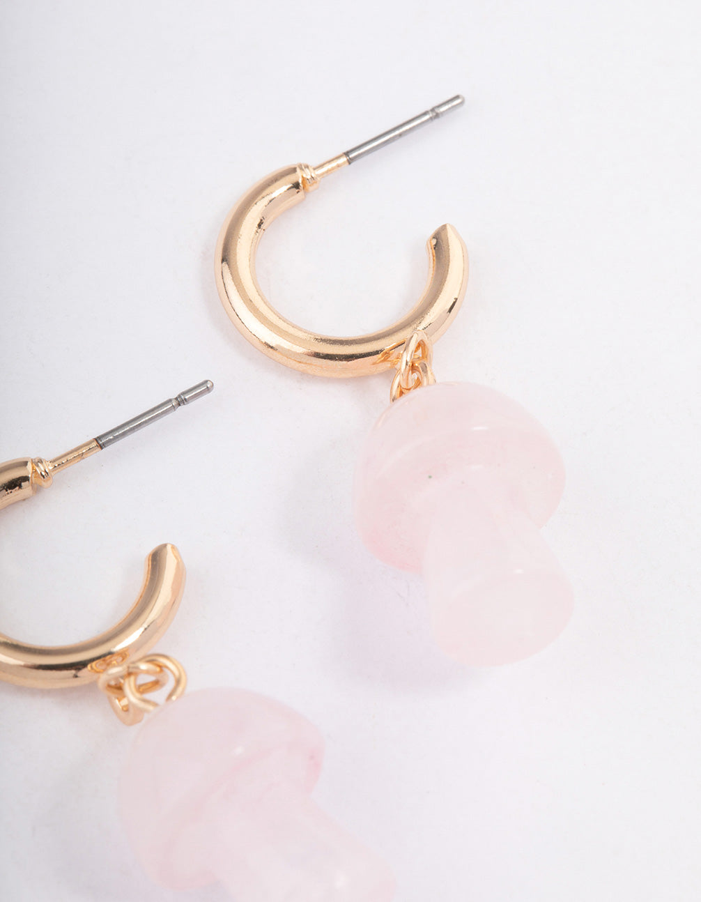 Gold Rose Quartz Moon & Mushroom Huggie Earrings