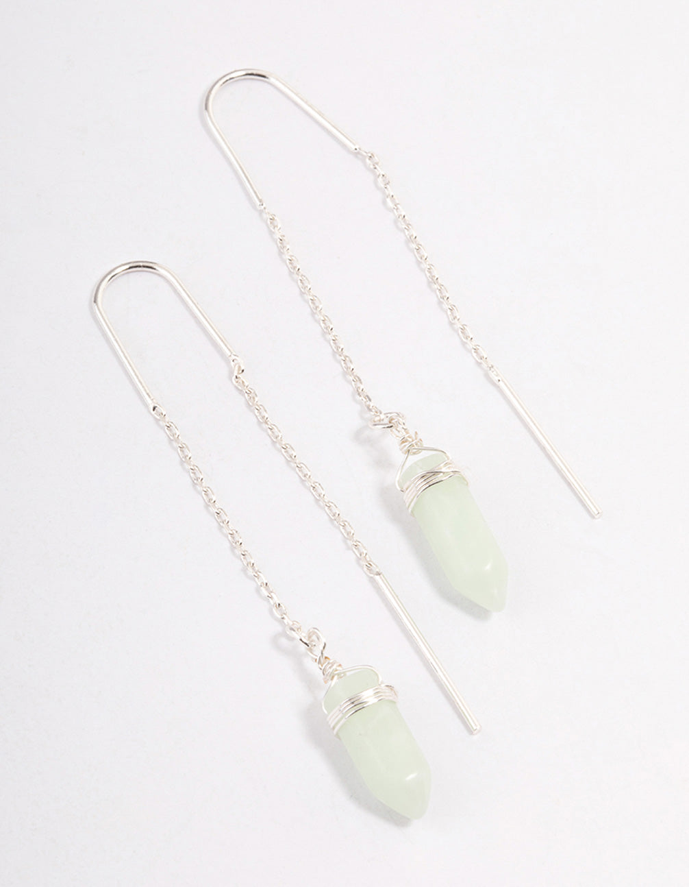 Silver Green Fluorite Threader Earrings