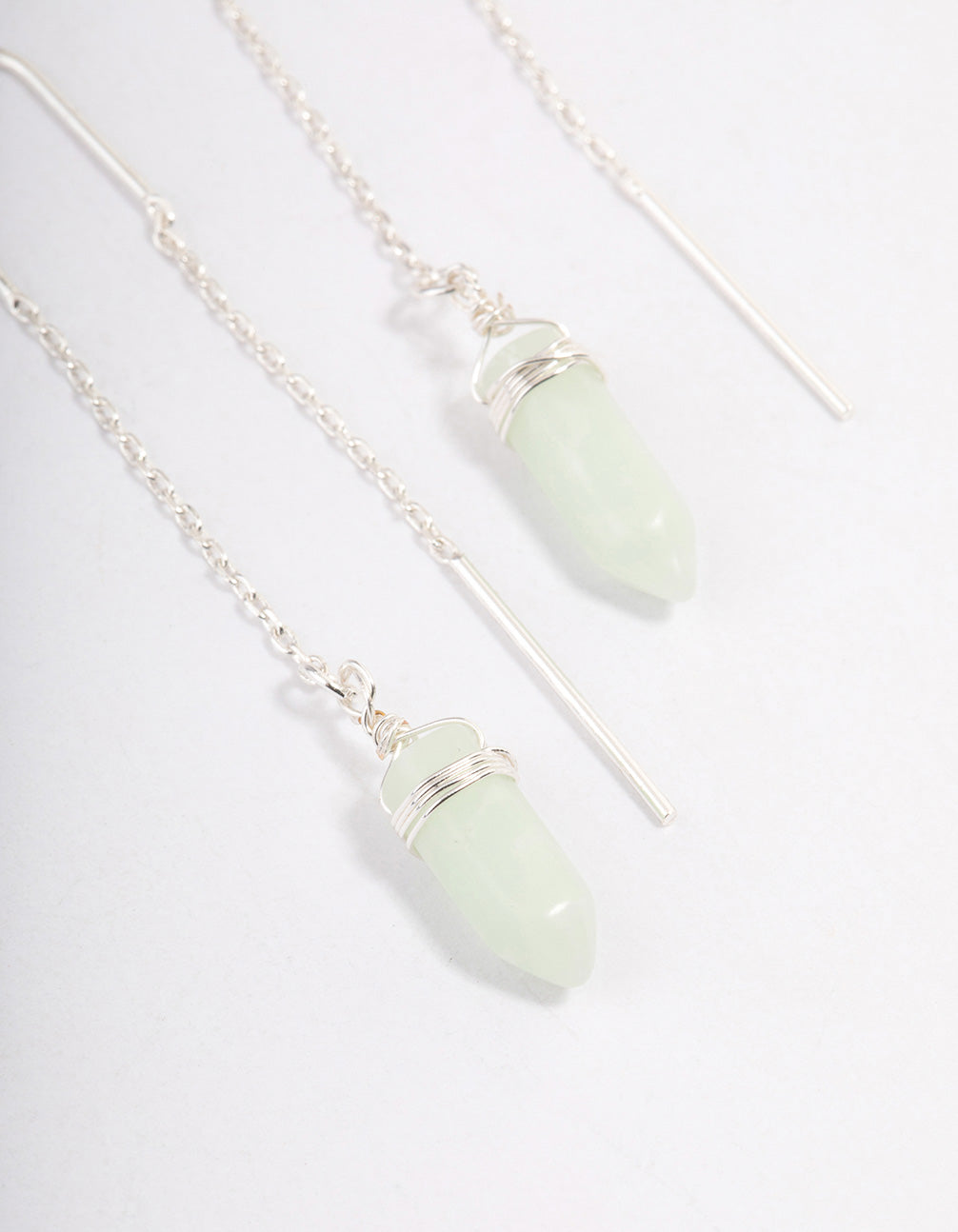 Silver Green Fluorite Threader Earrings