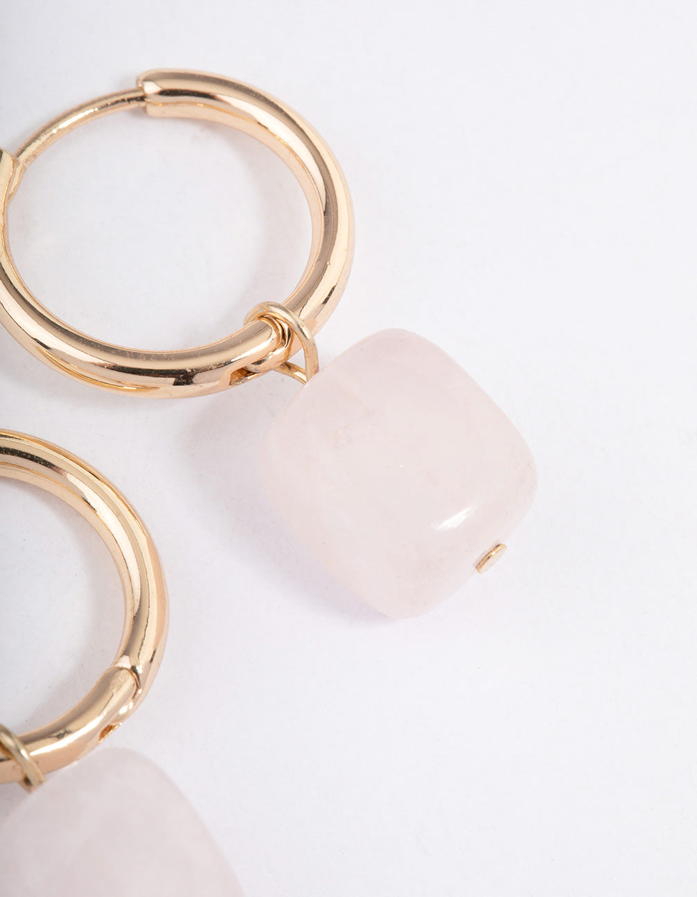 Gold Rose Quartz Square Pendant Huggie Earrings