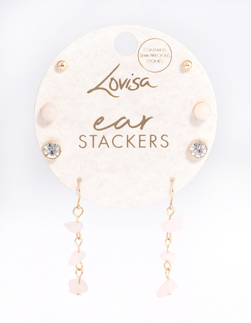 Gold Rose Quartz Diamante Drop Stacker Earrings