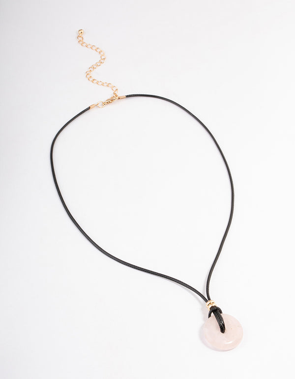 Silver Rose Quartz Donut Cord Necklace