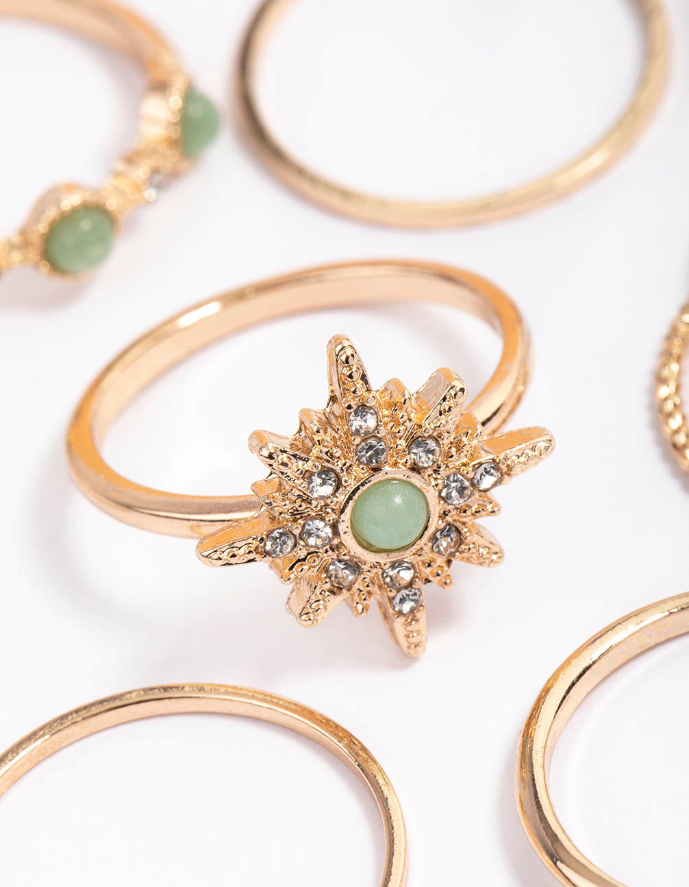 Gold Green Aventurine Star Stacker Rings