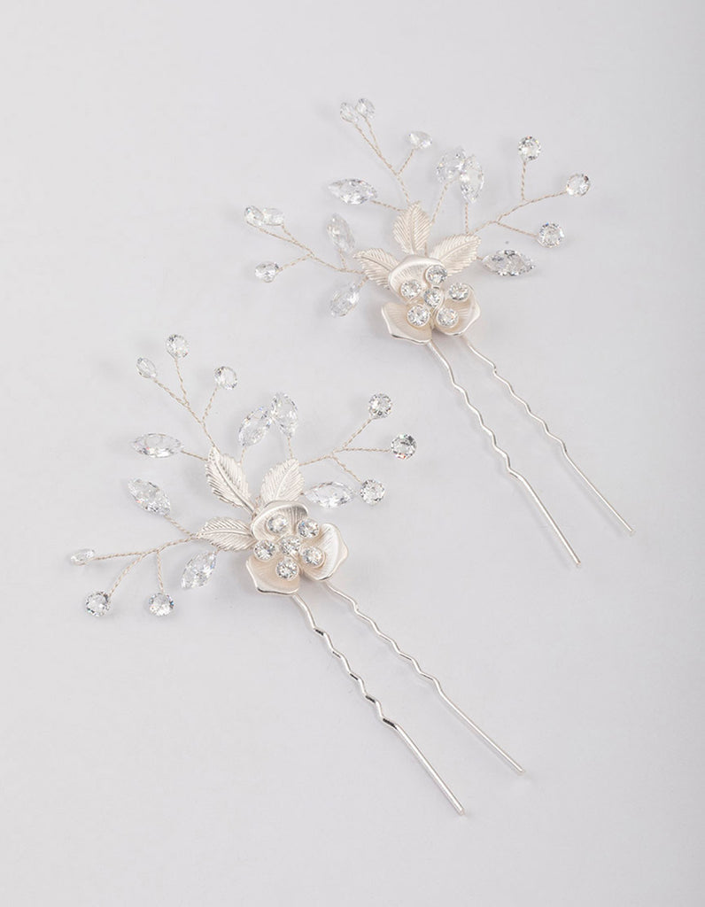 Silver Cubic Zirconia Floral Hair Pins Pack Lovisa