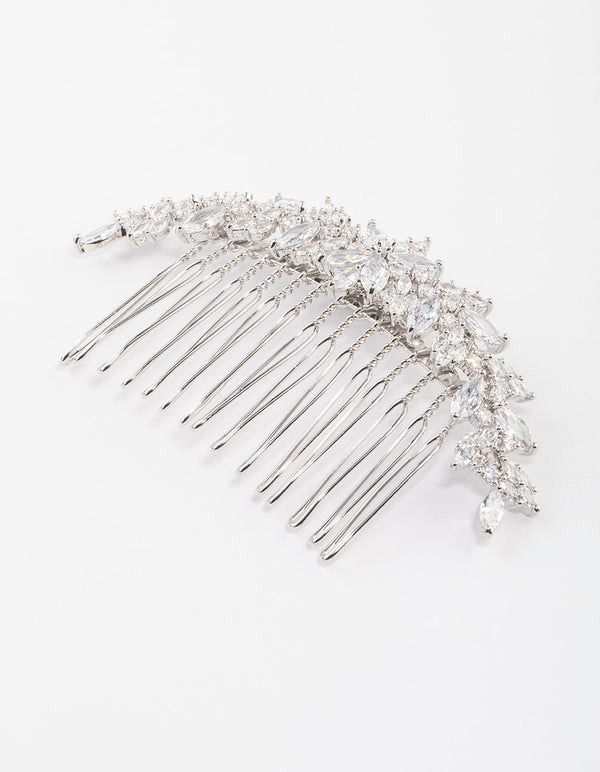 Silver Cubic Zirconia Floral Arch Hair Comb