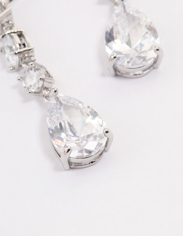 Silver Graduating Stone Pear Drop Earrings
