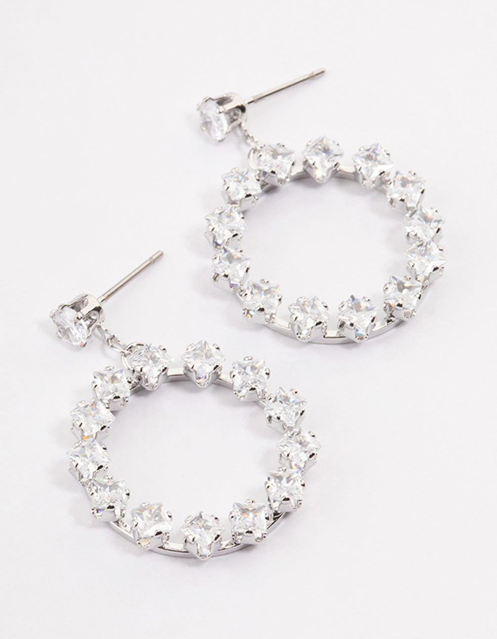 Silver Square Stone Wreath Drop Earrings