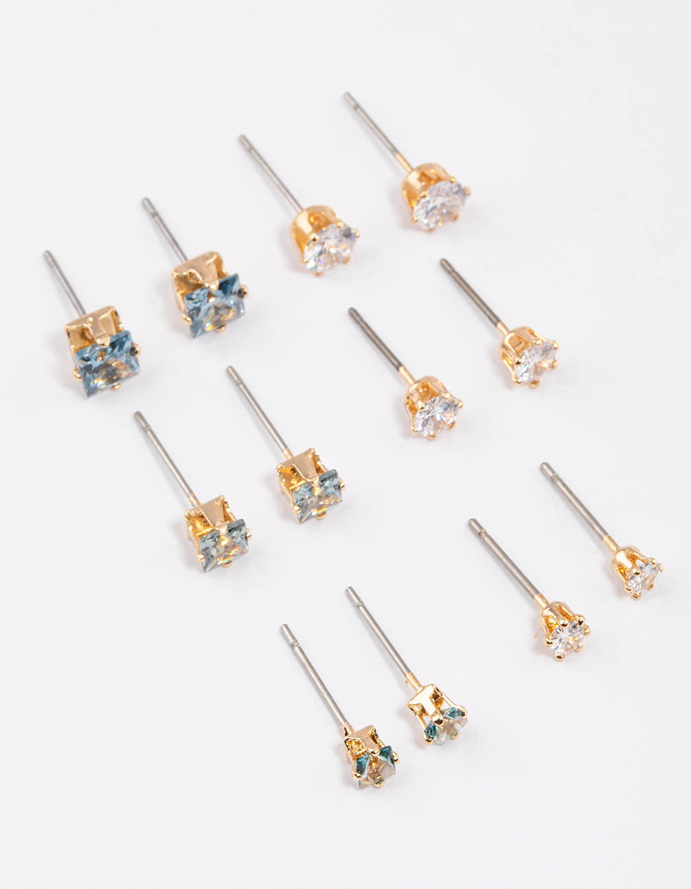 Gold Circle Square Stud Earrings