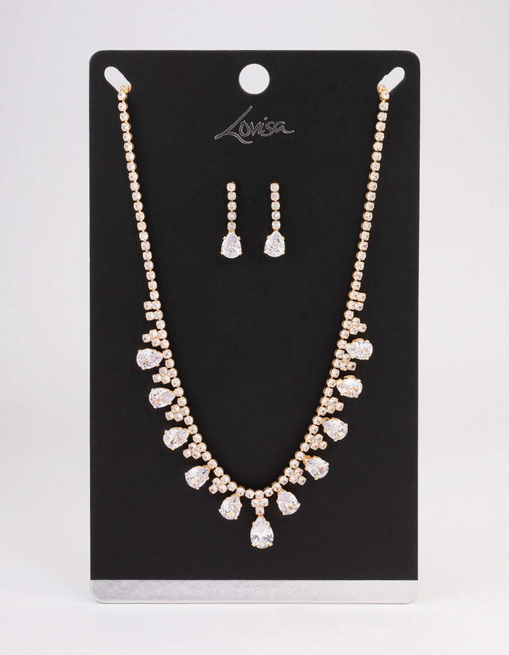 Gold Cubic Zirconia Cupchain Teardrop Jewellery Set