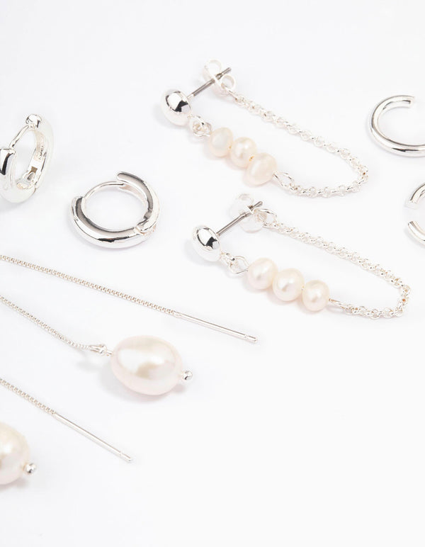 Silver Plated Freshwater Pearls Thread Through Earrings