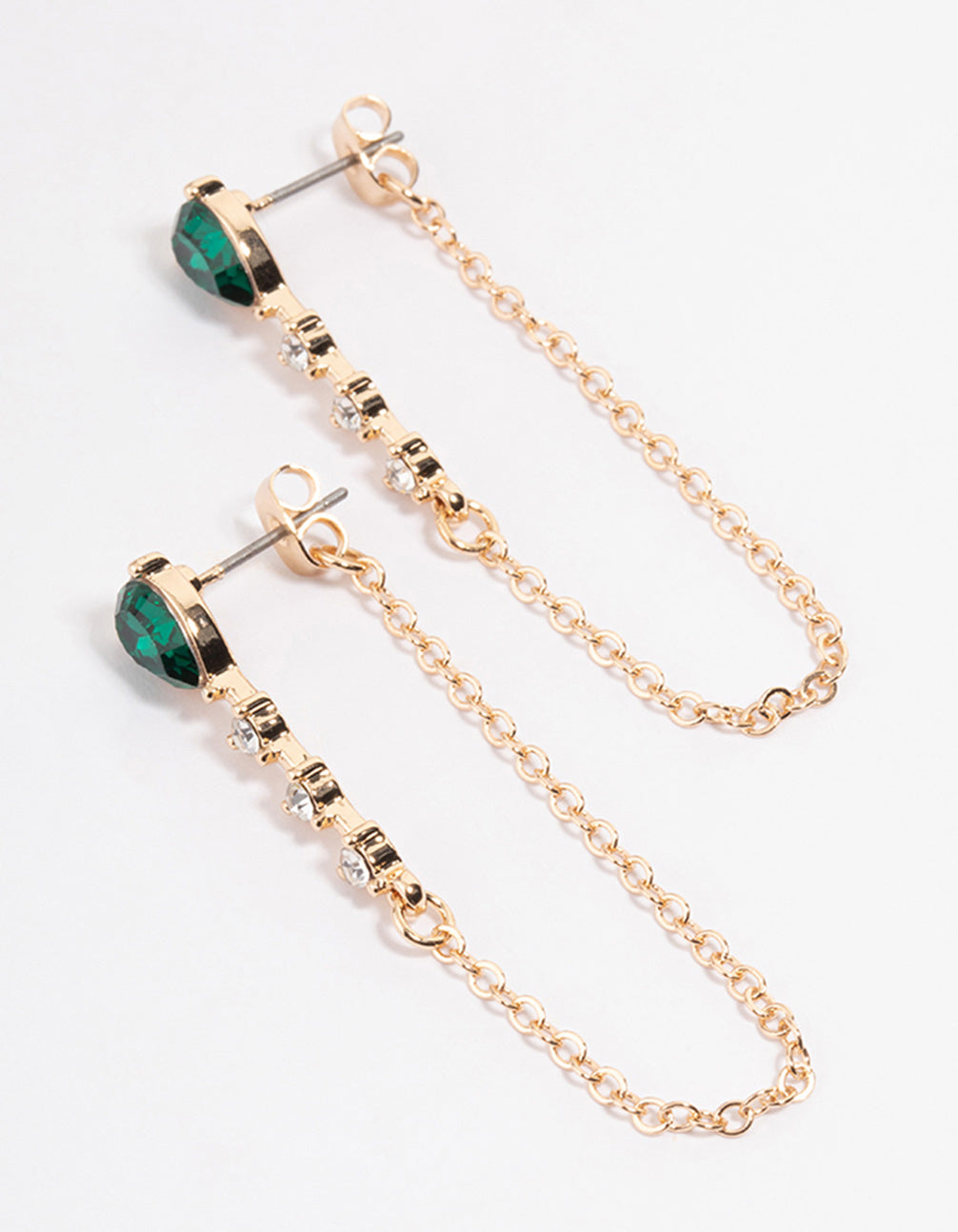 Green Pear & Round Chain Drop Earrings