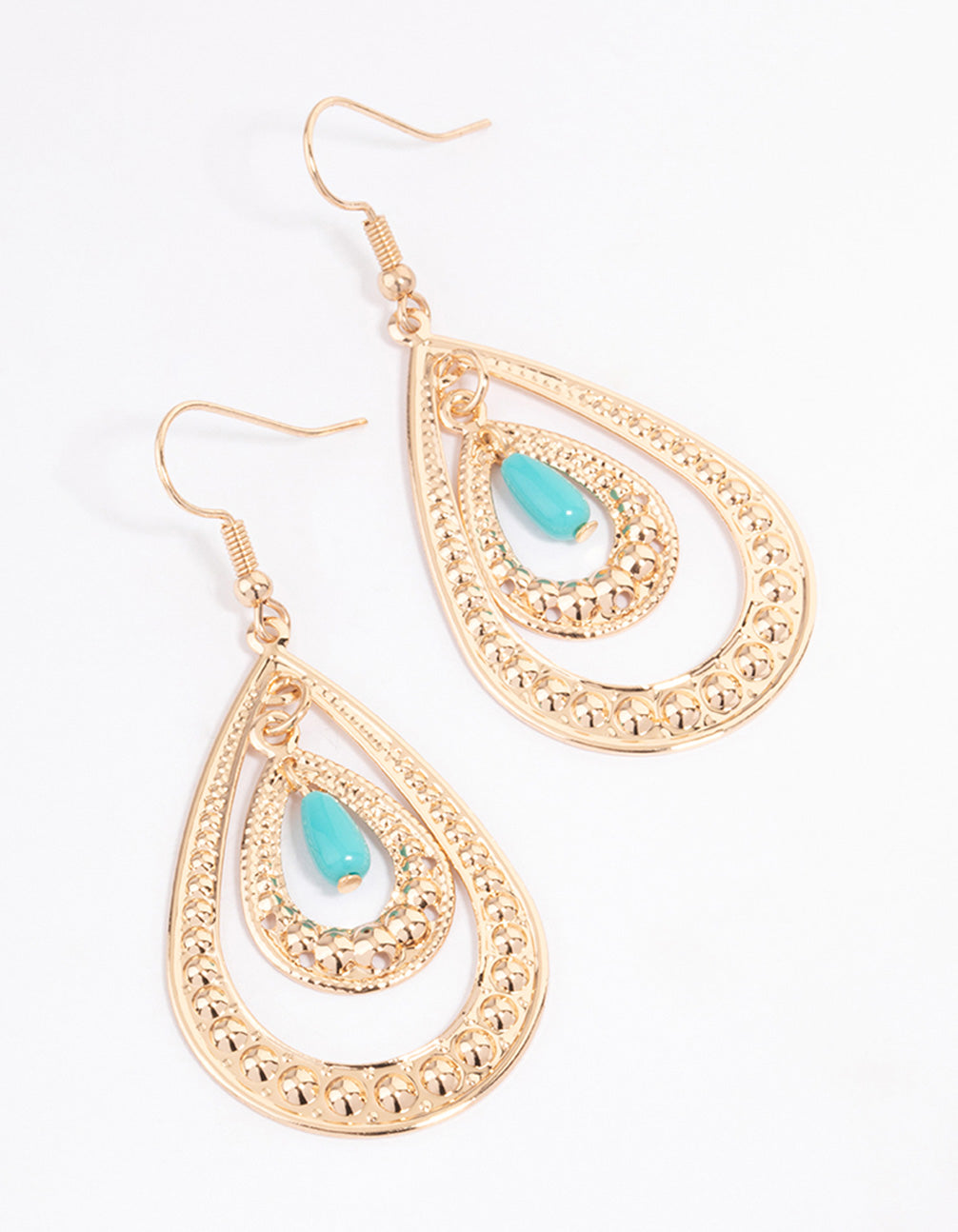 Turquoise Blue Bead & Pearl Drop Chandbali Earrings