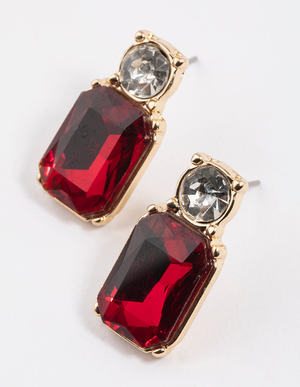 Red Round & Radiant Stud Earrings