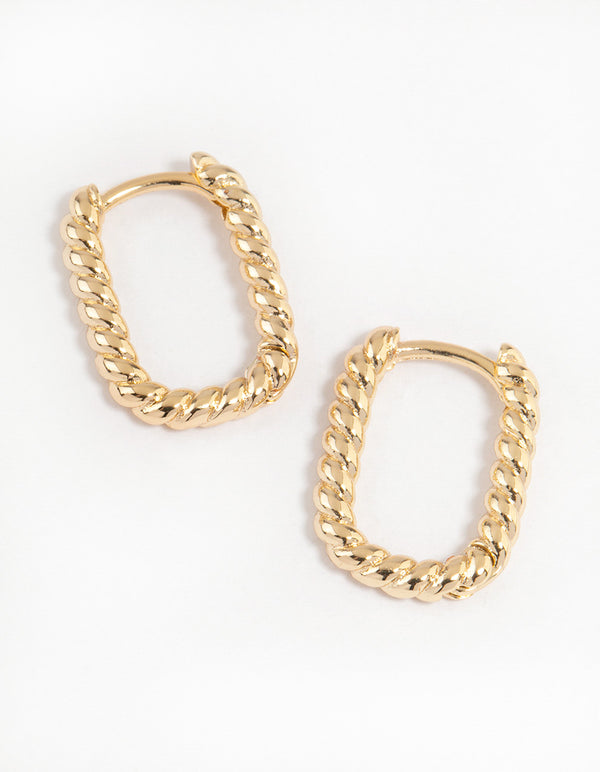 Gold Mini Oval Twisted Huggie Earrings