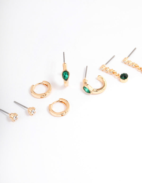 Green Staple Round & Pearl Earrings 5-Pack