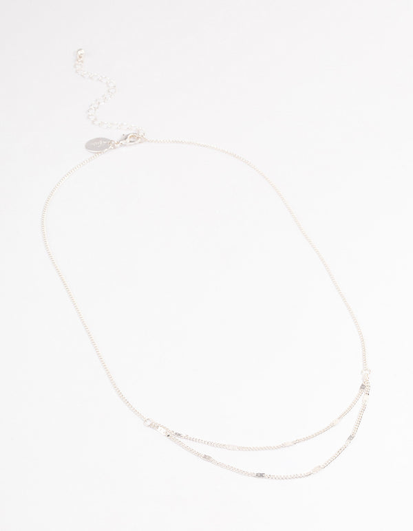 Silver Clamped Cable Double Necklace