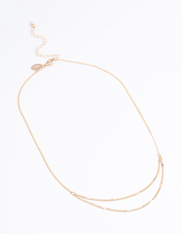 Gold Clamped Cable Double Necklace