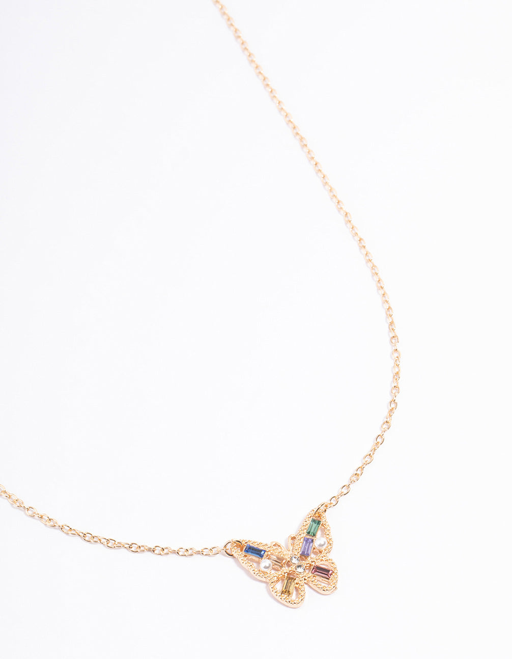 Gold Diamante & Pearl Butterfly Necklace