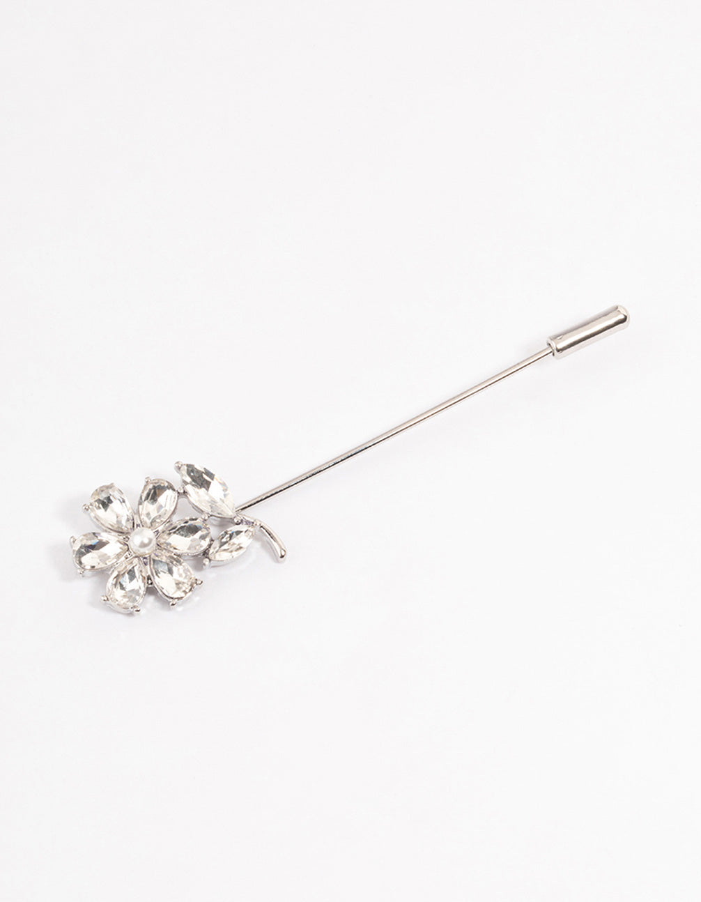 Silver Diamante Flower Pearl Scarf Pin