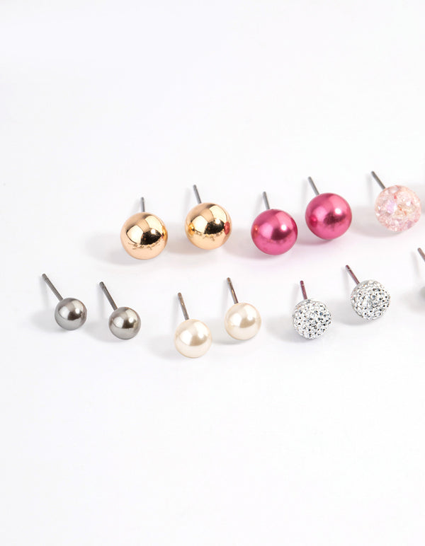 Pink Multi Ball & Beaded Earrings 8-Pack