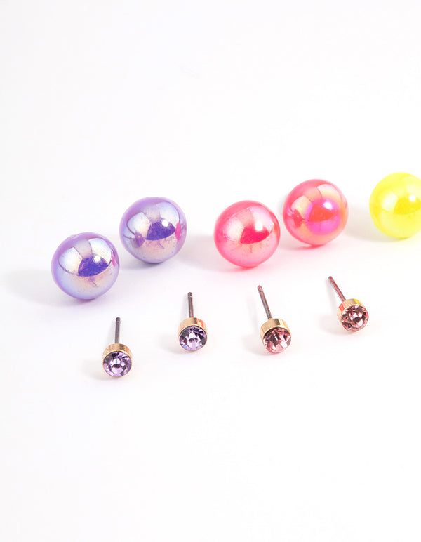 Bright Mixed Diamante & Ball Earrings 8-Pack
