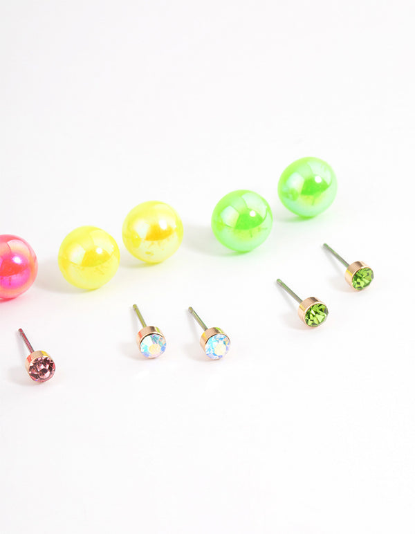 Bright Mixed Diamante & Ball Earrings 8-Pack
