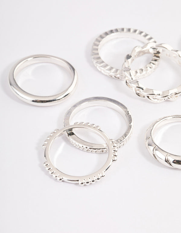 Silver Plain & Molten Twisted Ring 8-Pack