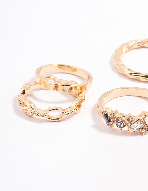 Gold Mixed Stone Cluster Ring 6-Pack