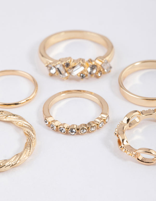 Gold Mixed Stone Cluster Ring 6-Pack