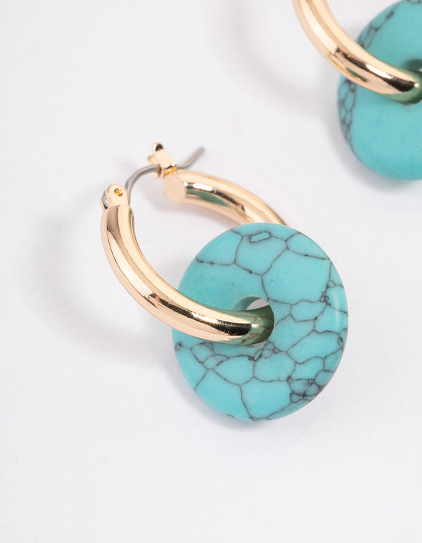 Gold Turquoise Disc Earrings