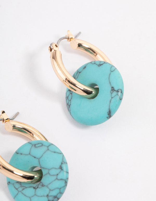Gold Turquoise Disc Earrings
