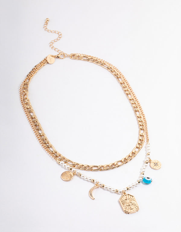 Gold Layered Evil Eye Beaded Necklace