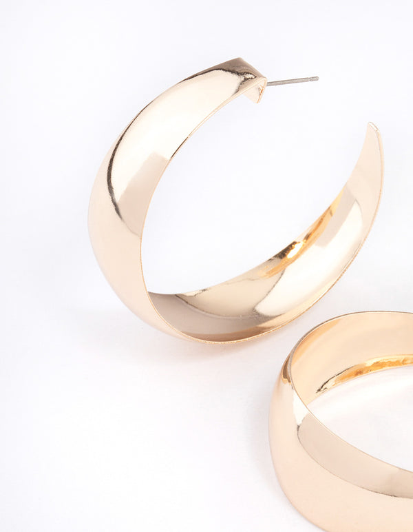 Gold Smooth Thick Hoop Earrings