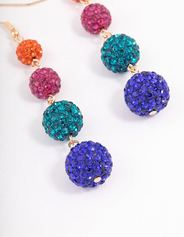 Gold Triple Ball Drop Earrings