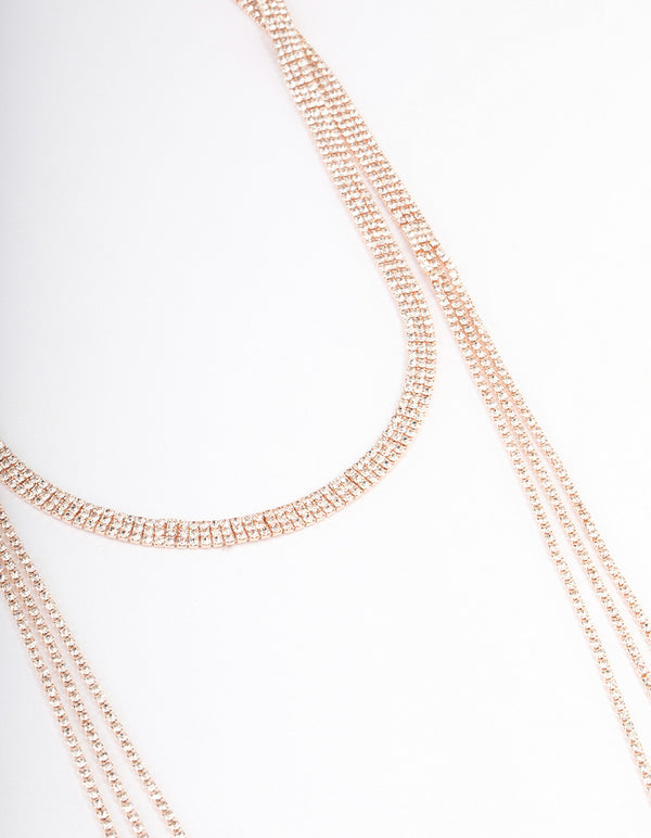 Rose Gold Triple Row Cupchain Scarf Necklace
