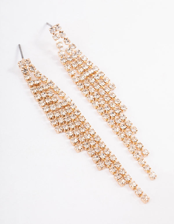 Gold Graduated Five Row Cupchain Drop Earrings