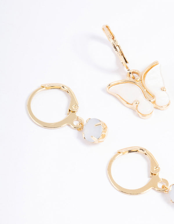 Gold Diamante & Butterfly Earrings Pack